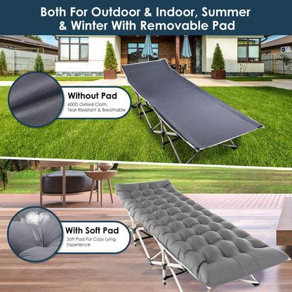1Pc Folding Camping Cot Portable Sleeping Camping Bed Collapsible Travel Camp Cots Guest Bed Cot With 2-Sided Soft Pad 440LBS Max Load